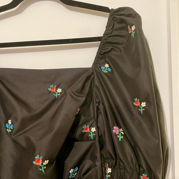 Sea NY Rubina Embroidered Mini Dress Puff Sleeve Floral Ruched - Picture 6 of 16